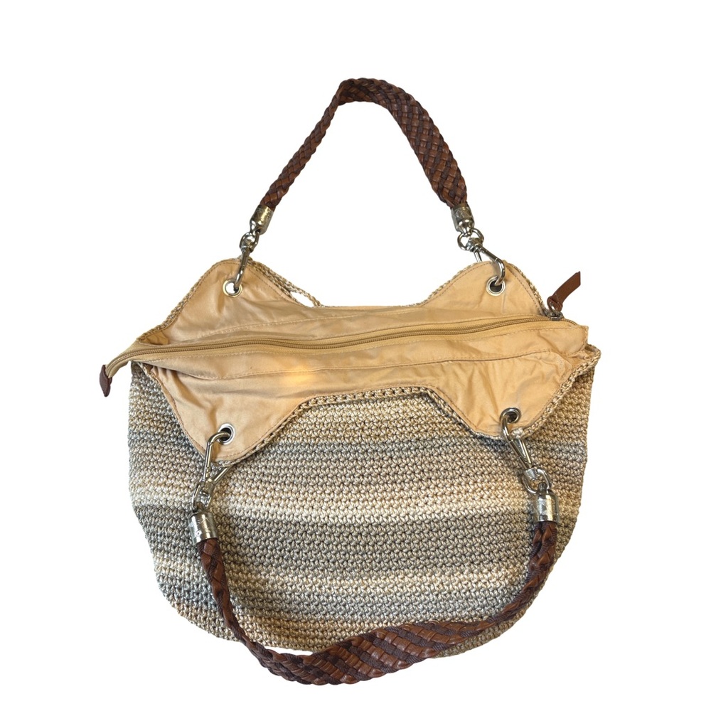 The Sak Crochet Neutral Stripes Coastal Bag with Faux Leather Braided Handles - Picture 5 of 10